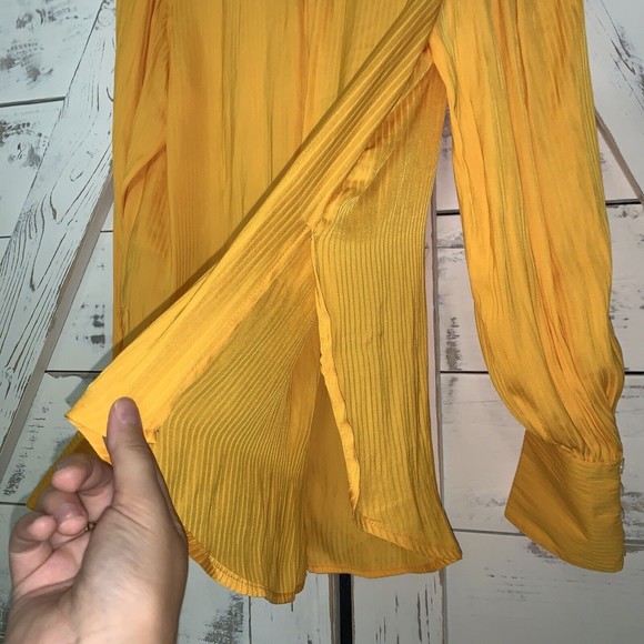 FREE PEOPLE Serena Silky Stripe Shirt carrot ginger yellow Long Sleeve Blouse - Picture 9 of 12